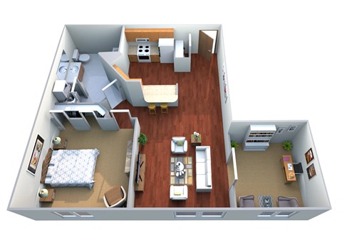 Floor plan for 1 bed, 1 bath, 795 sqft
